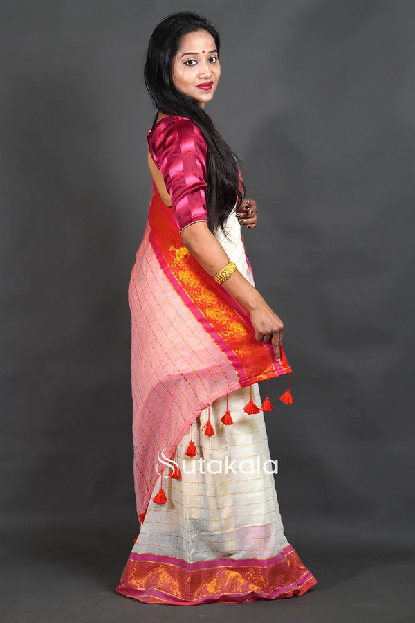 White Mul Cotton Saree with Fancy Border