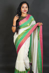 Elegant Off-White Cotton Silk Saree with Zari Border and Tassels