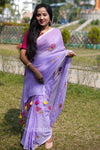 Lavender Cotton Saree with Floral Thread Work Embroidery