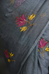 Silver Lotus Sequence Cotton Saree with Floral Thread Work