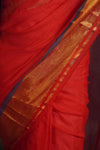 Red Cotton Saree with Golden Border & Elegant Thread Work