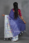 Blue Cotton Saree with White Floral Thread Work