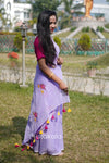 Lavender Cotton Saree with Floral Thread Work Embroidery