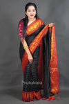 Black Mul Cotton Saree with Red & Gold Thread Work