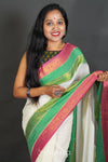 Elegant Off-White Cotton Silk Saree with Zari Border and Tassels