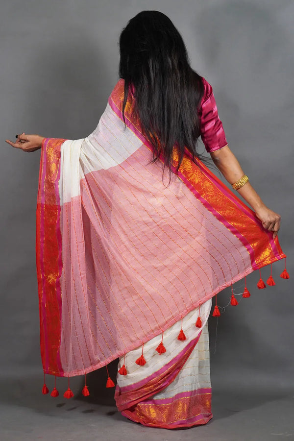 White Mul Cotton Saree with Fancy Border