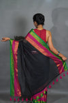 Black Saree with Traditional Jacquard Border & Tassels