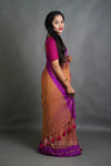 Rust Orange Cotton Saree with Purple Border