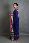 Royal Blue Cotton Saree with Gold Zari Border