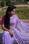 Lavender Cotton Saree with Floral Thread Work Embroidery