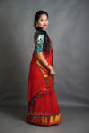 Red Cotton Saree with Golden Border & Elegant Thread Work