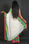Elegant Off-White Cotton Silk Saree with Zari Border and Tassels
