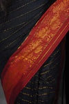 Black Mul Cotton Saree with Red & Gold Thread Work