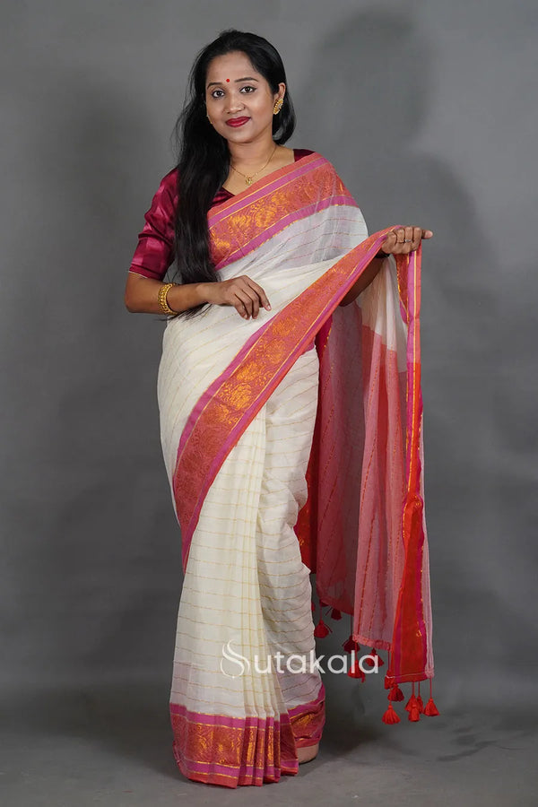 White Mul Cotton Saree with Fancy Border