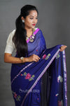 Elegant Cotton Saree with Floral Thread Work & Silver Border