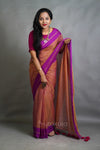 Rust Orange Cotton Saree with Purple Border