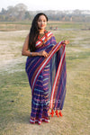 Multicolour Blue Mul Cotton Striped Saree