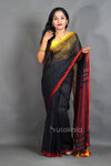 Black Mul Cotton Saree with Thread Border