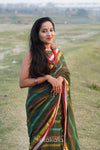 Green Multicolour Mul Cotton Striped Saree