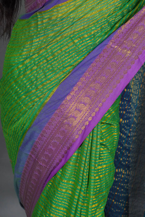 Elegant Green Handloom Style Saree with Rich Contrast Pallu