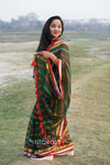 Green Multicolour Mul Cotton Striped Saree