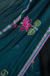 Elegant Cotton Saree with Intricate Floral Thread Work & Silver Border