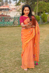 Orange Mul Cotton Saree with Thread Work Embroidery