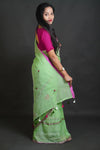 Green Mul Cotton Saree with Thread Work Embroidery