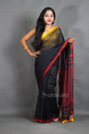 Black Mul Cotton Saree with Thread Border