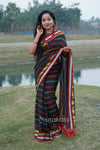 Black Based Multicolor Mul Cotton Striped Saree