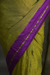 Olive Green Cotton Saree with Purple Border & Elegant Thread Work