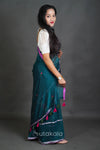 Elegant Cotton Saree with Intricate Floral Thread Work & Silver Border