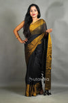 Black Mul Cotton Saree with Golden Border