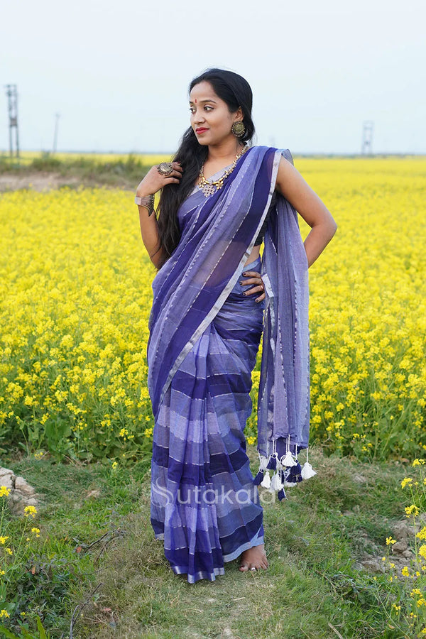 Blue Based Multicolor Mul Cotton Saree