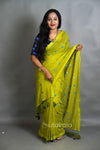 Green Linen Cotton Saree with Handwoven Motifs