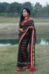 Black Based Multicolor Mul Cotton Striped Saree