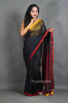 Black Mul Cotton Saree with Thread Border