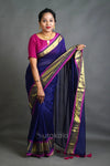 Royal Blue Cotton Saree with Gold Zari Border