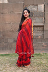 Red Black Mul Striped Cotton Saree With BP