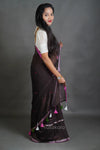 Dark Coffee Cotton Saree with Thread Work Embroidery