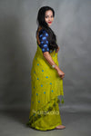 Green Linen Cotton Saree with Handwoven Motifs