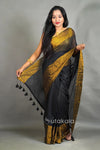 Black Mul Cotton Saree with Golden Border