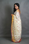 White Red Mul Cotton Saree with Handwoven Motifs