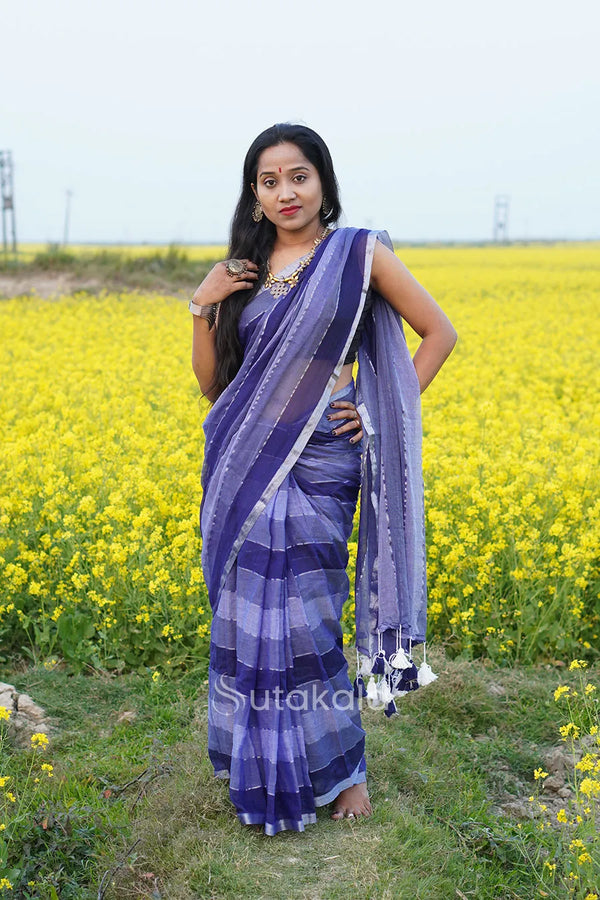 Blue Based Multicolor Mul Cotton Saree
