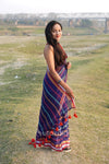 Multicolour Blue Mul Cotton Striped Saree