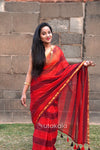 Red Black Mul Striped Cotton Saree With BP