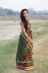 Green Multicolour Mul Cotton Striped Saree