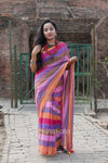Multicolour Mul Cotton Striped Saree With BP