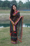 Black Based Multicolor Mul Cotton Striped Saree