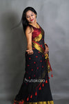 Black Cotton Silk Saree with Handwoven Motifs and Gold Border